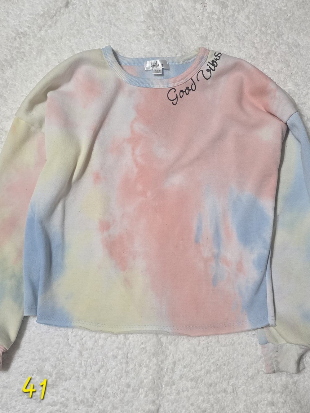 Cult Favorite Girls Sweatshirt Size M 10/12 Pastel Tie Dye Good Vibes Pullover